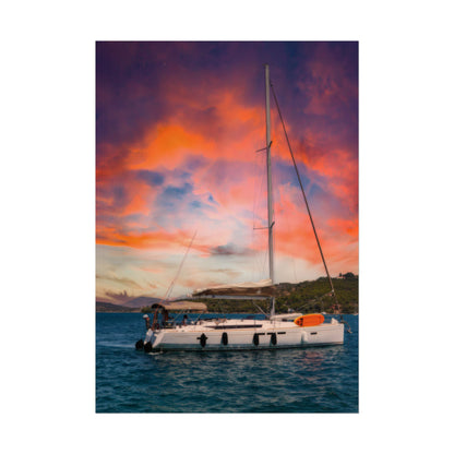 Sailboat Sunset Rolled Poster | Nautical Wall Art, Marina Sunset Print