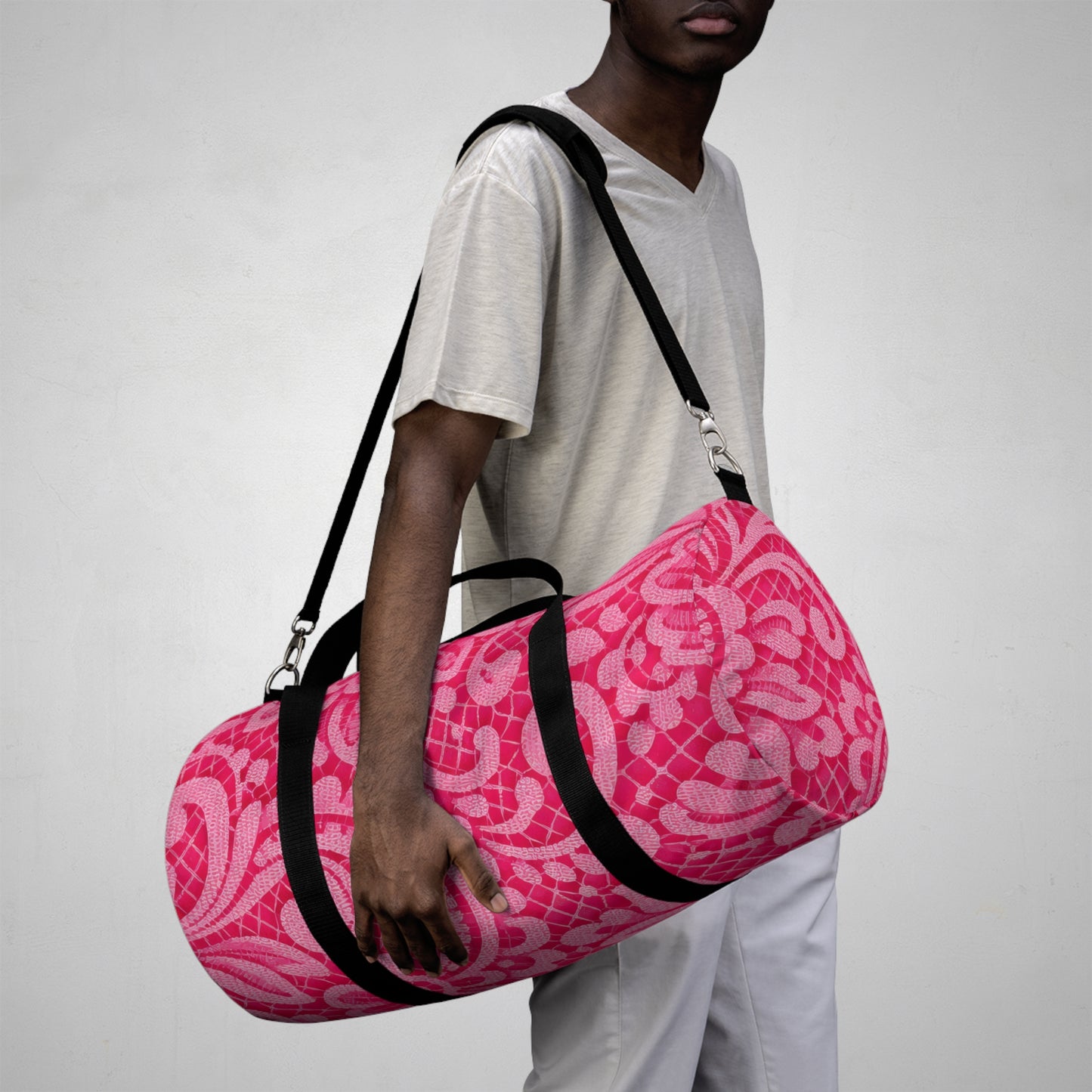 Pink Floral Pattern Duffel Bag — Stylish Travel & Gym Bag