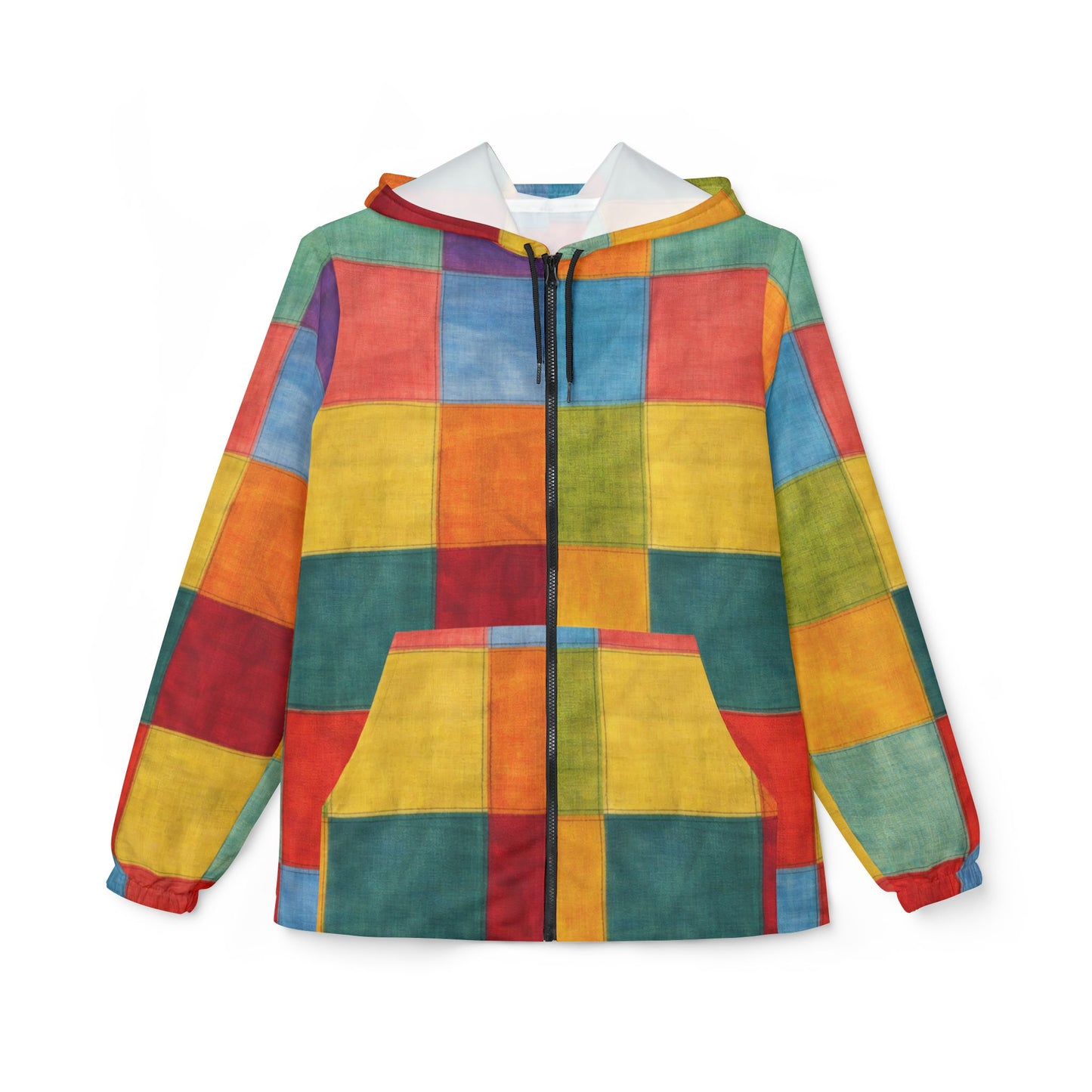 Colorblock Checkerboard Windbreaker Jacket — Vibrant Rainbow AOP Hoodie