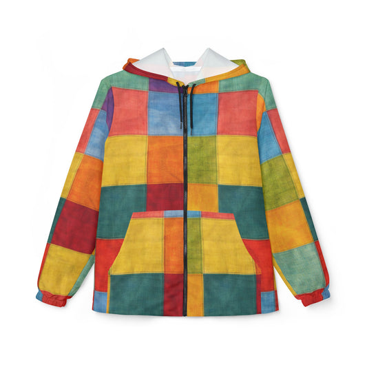 Colorblock Checkerboard Windbreaker Jacket — Vibrant Rainbow AOP Hoodie