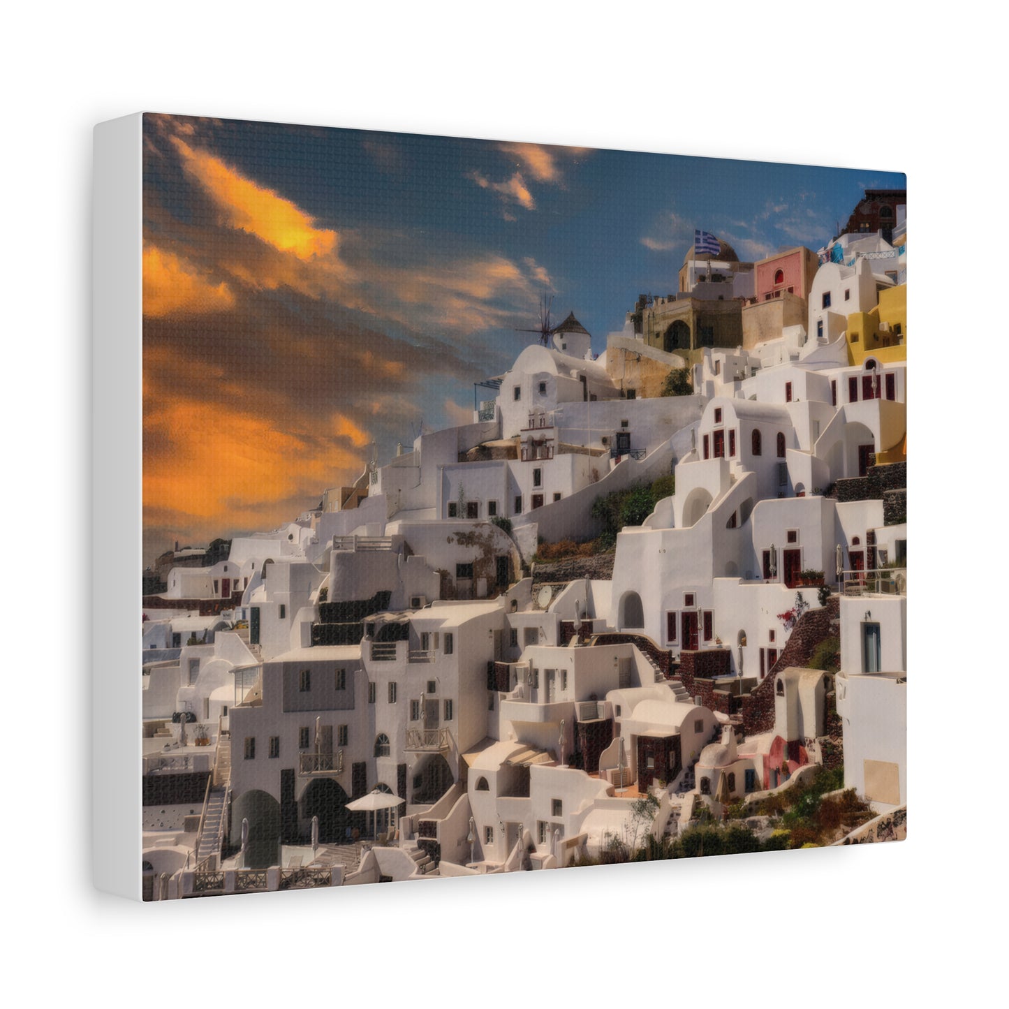 Santorini Sunset Canvas Art, Oia Greece Architecture Wall Decor, Greek Island Sunset