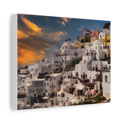 Santorini Sunset Canvas Art, Oia Greece Architecture Wall Decor, Greek Island Sunset