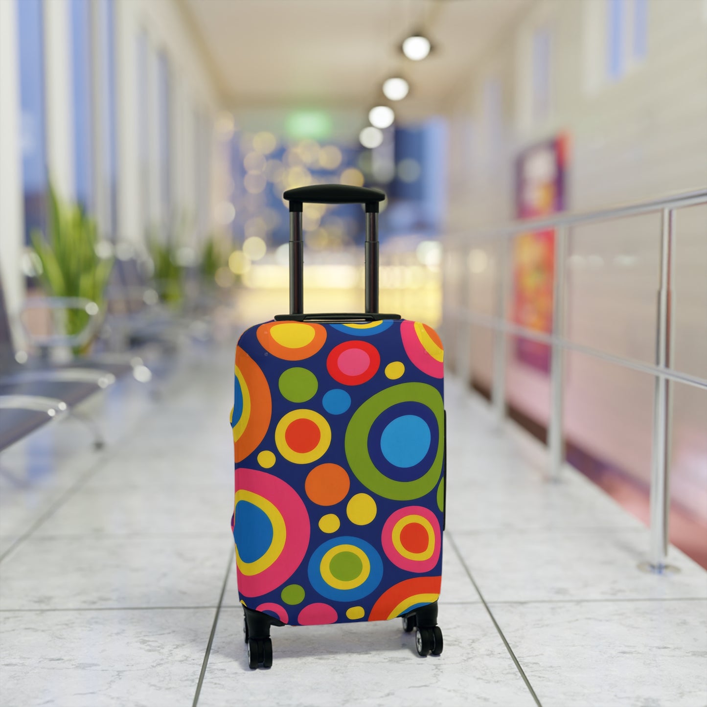 Colorful Retro Circles Luggage Cover — Bright Travel Suitcase Protector