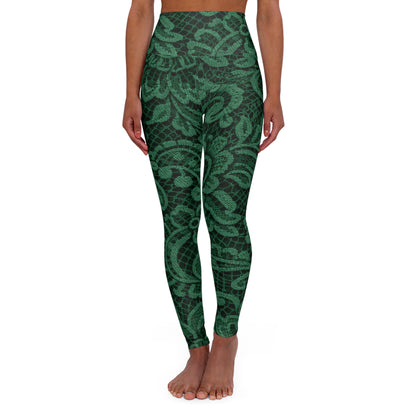 High-Waisted Yoga Leggings — Green Paisley Floral Print