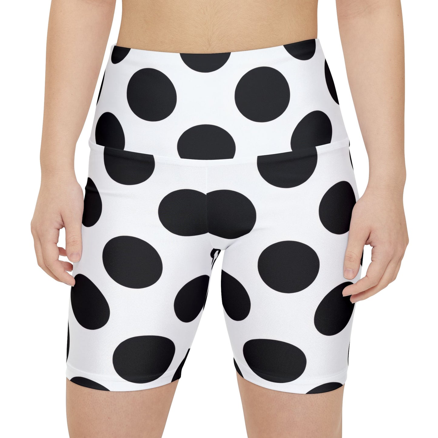 Polka Dot High-Waist Workout Shorts — Black & White Activewear