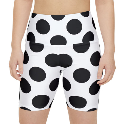 Polka Dot High-Waist Workout Shorts — Black & White Activewear