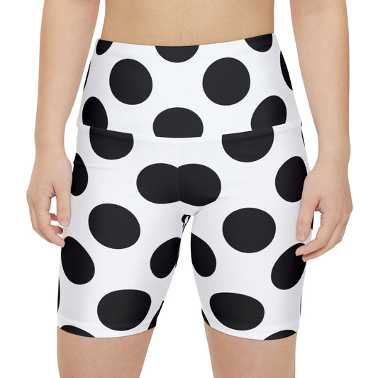 Polka Dot High-Waist Workout Shorts — Black & White Activewear