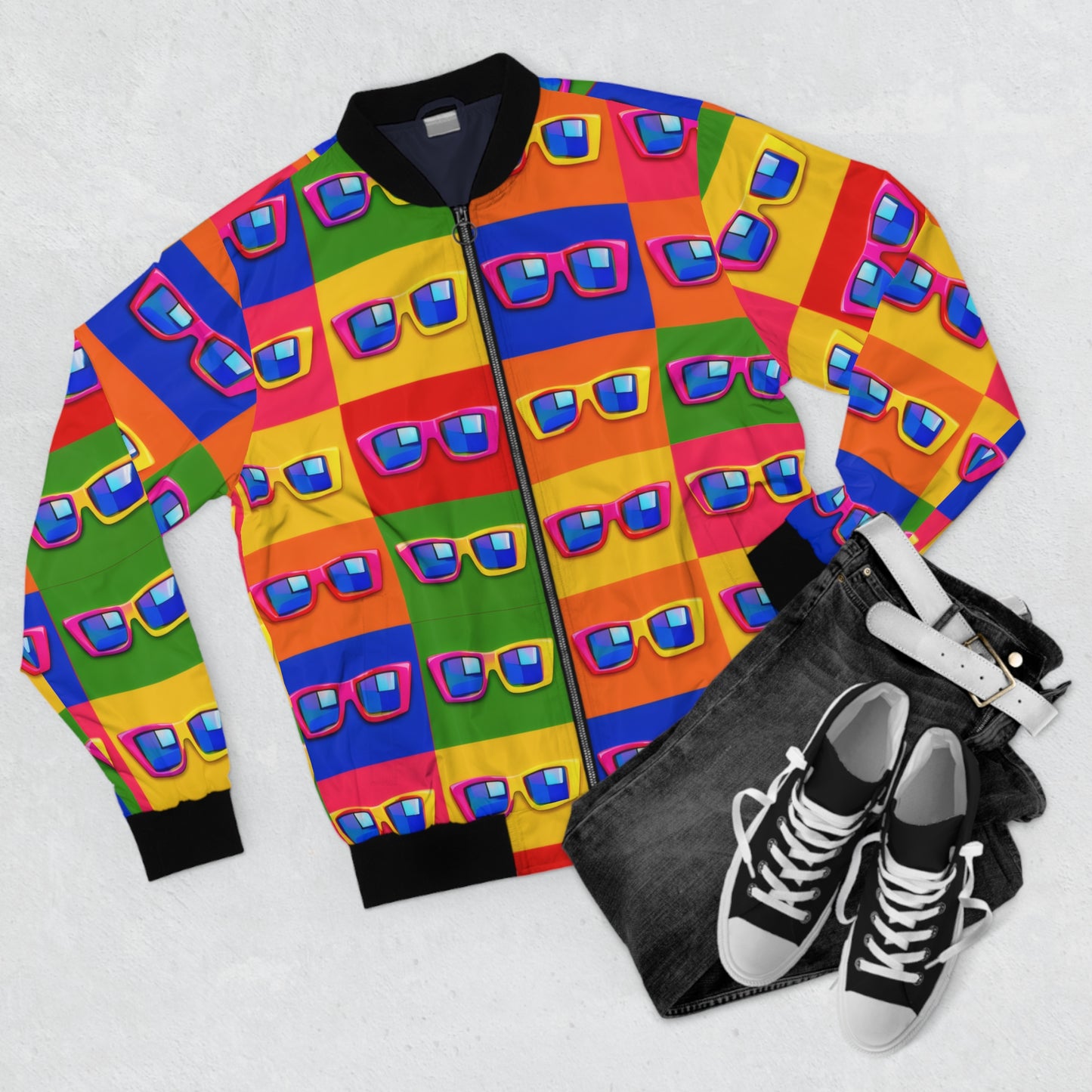 Colorful Retro Sunglasses Pattern Bomber Jacket