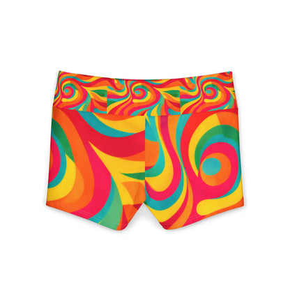 Psychedelic Swirl Yoga Shorts — Women's Vibrant High-Waist Activewear