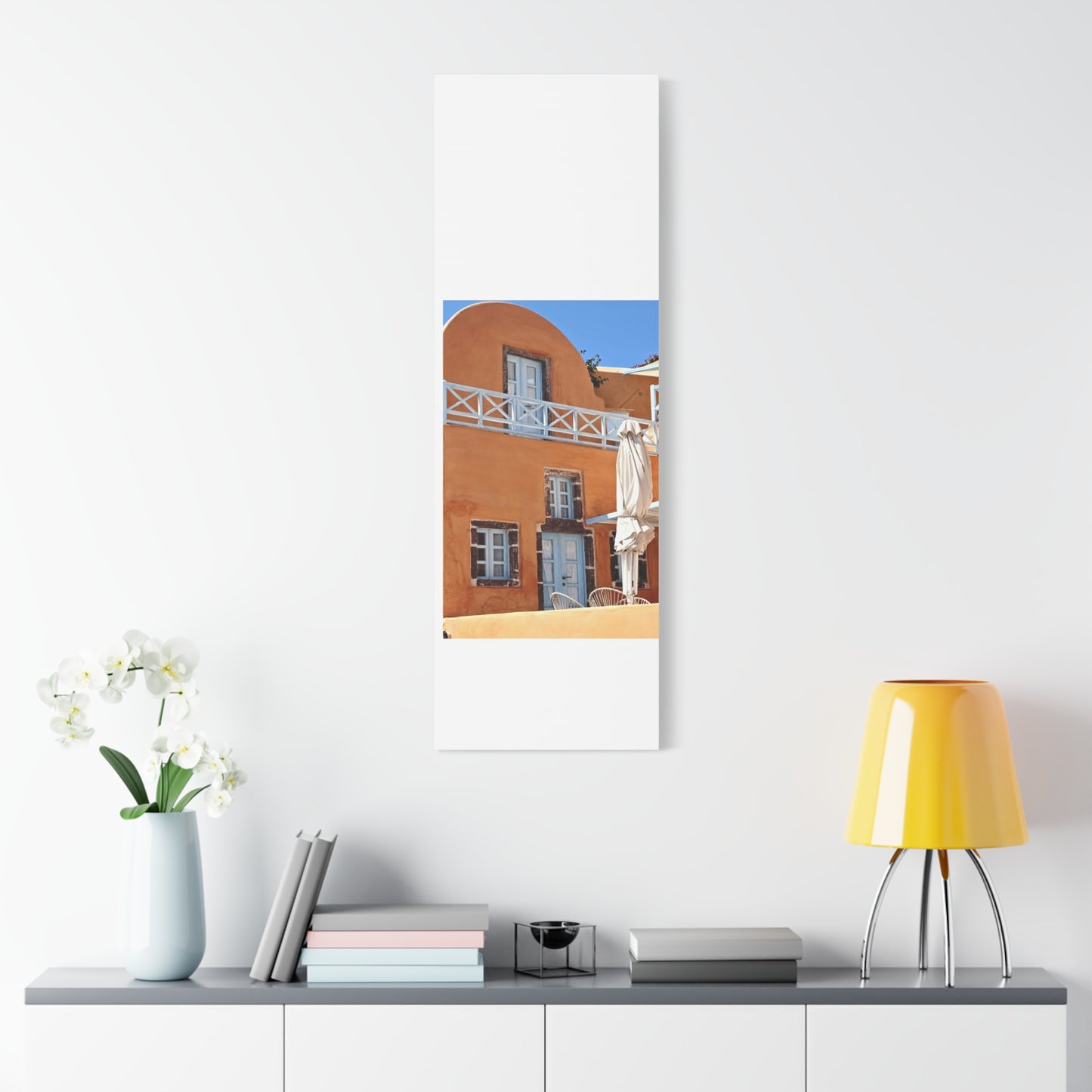 Oia Santorini Orange Facade Canvas — Mediterranean Terracotta Matte Wall Art
