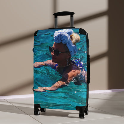 Luxury Antipaxos Greece Suitcase - Woman Swimming in Turquoise Water - Aesthetic Travel Luggage - Unique Greek Island Wanderlust Gift