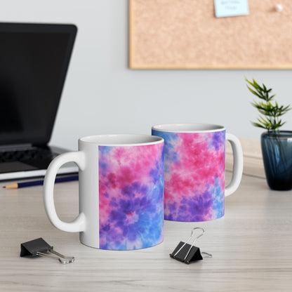 Tie-Dye Cloud Ceramic Mug — Pink & Blue Swirl Coffee Cup (11oz, 15oz)
