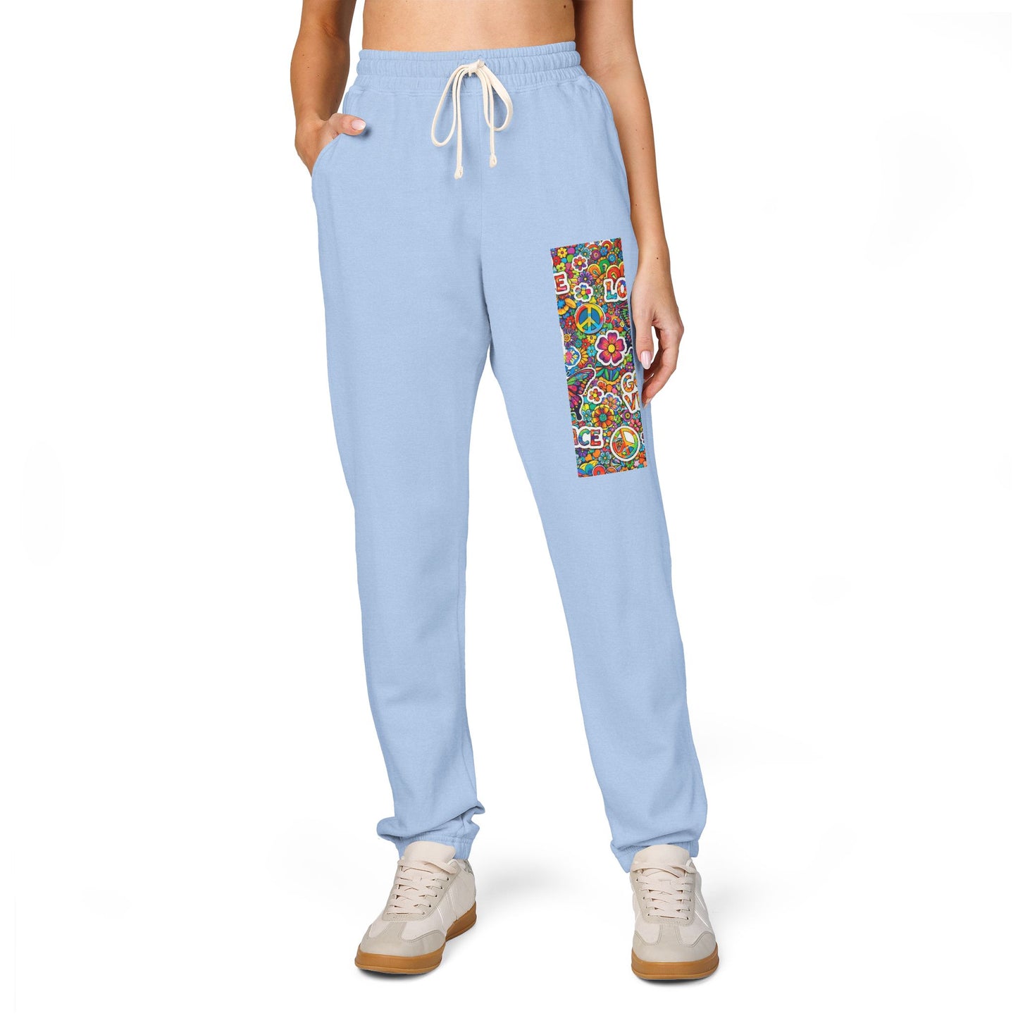 Hippie Peace Love Floral Print Men's Joggers