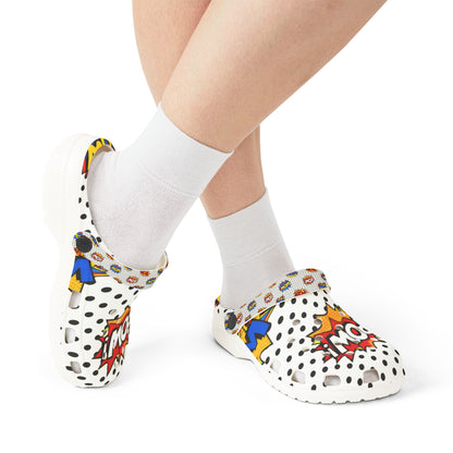 Comic Pop Art EVA Foam Clogs – "WOW" & "POW" Graphic Slip-On Shoes