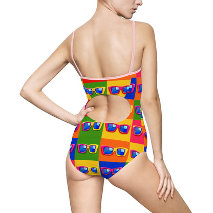 Retro Sunglasses Pattern One-Piece Swimsuit — Colorful Pop Art Beachwear