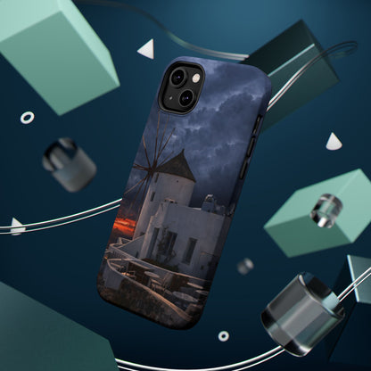 Santorini Windmill Sunset phone case | Magnetic impact-resistant case Greek Island Travel Gift