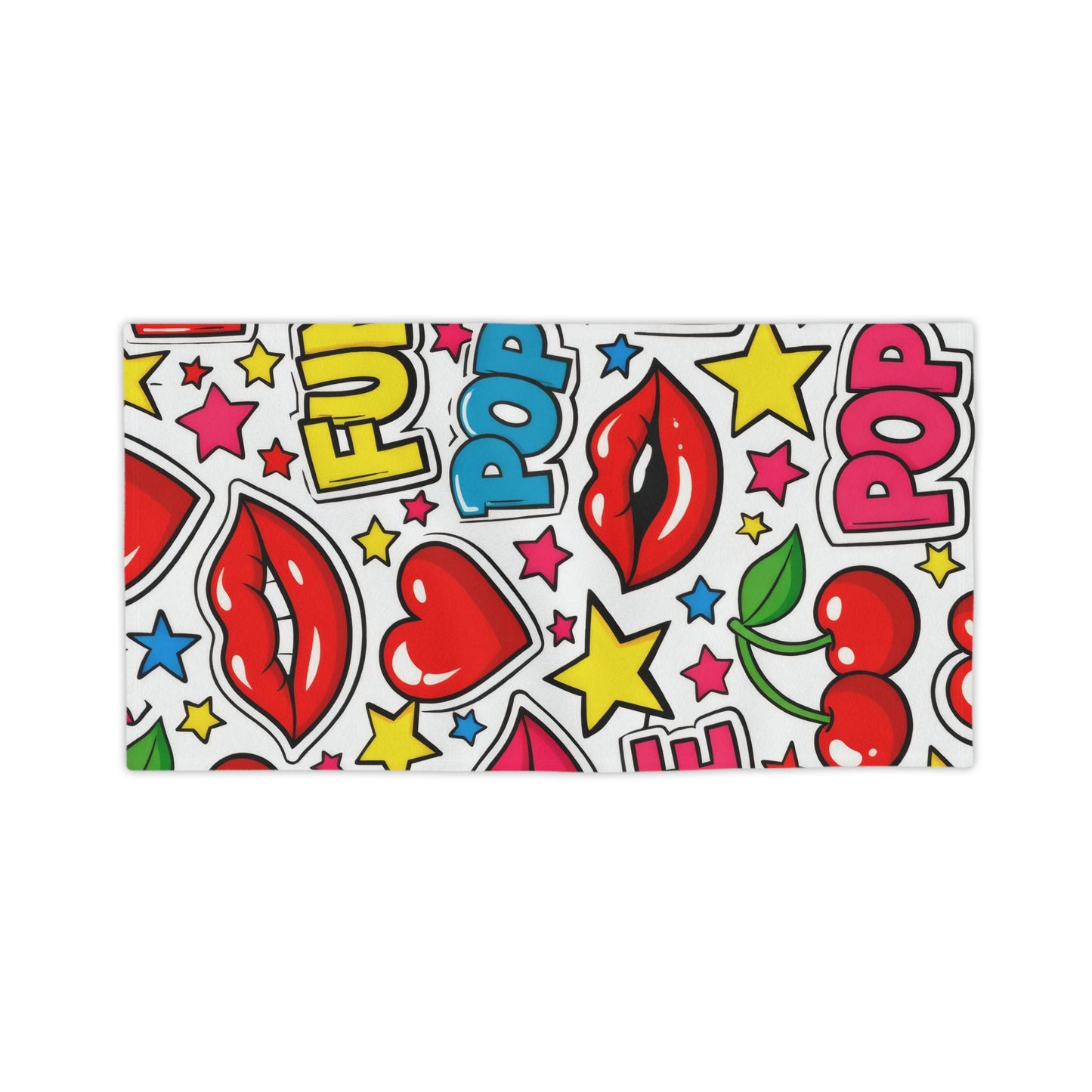 Pop Art Cherry Beach Towel — Fun Lips, Hearts & "POP" Pattern