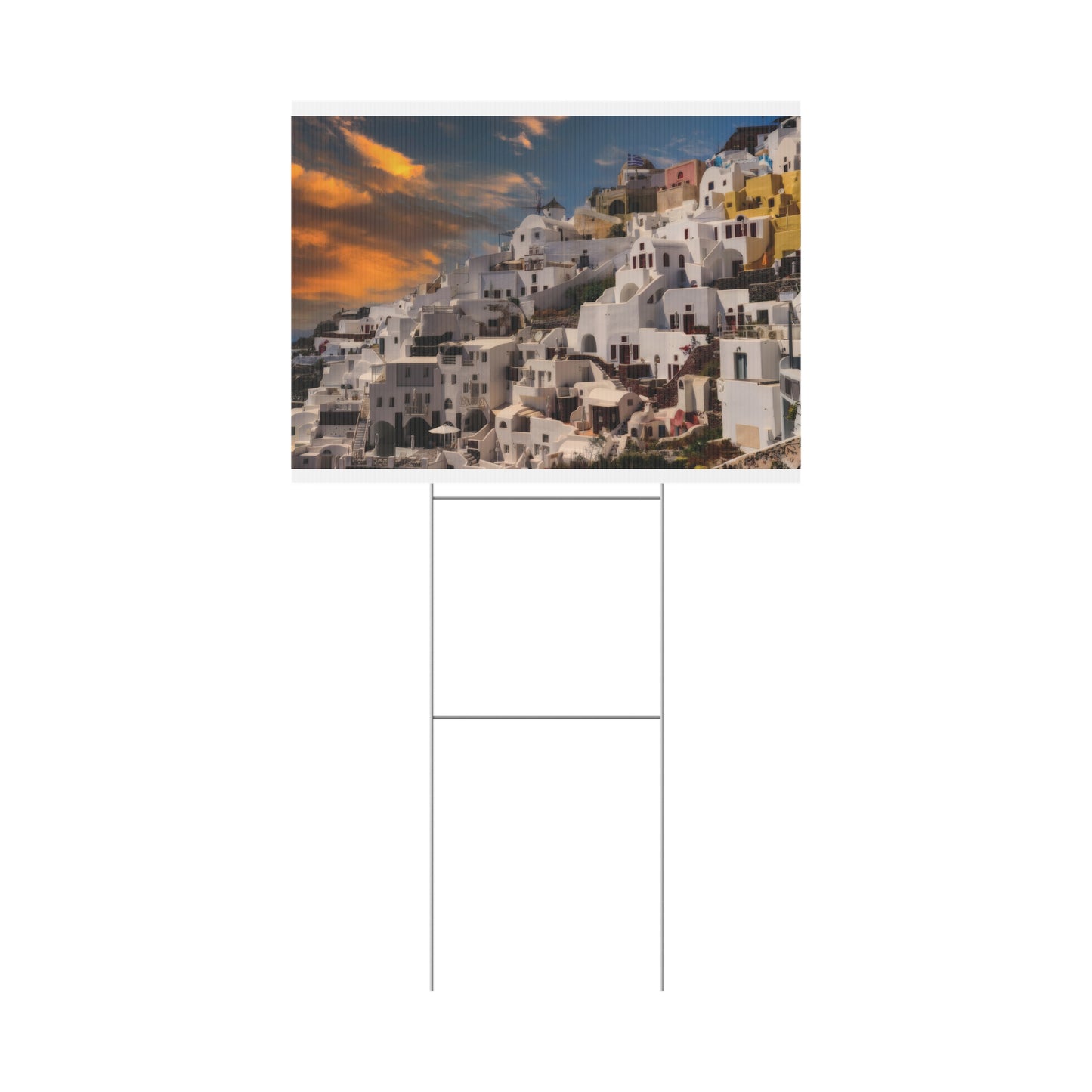 Santorini Sunset Yard Sign, Oia Greece Garden Decor, Mediterranean Outdoor Welcome Sign,