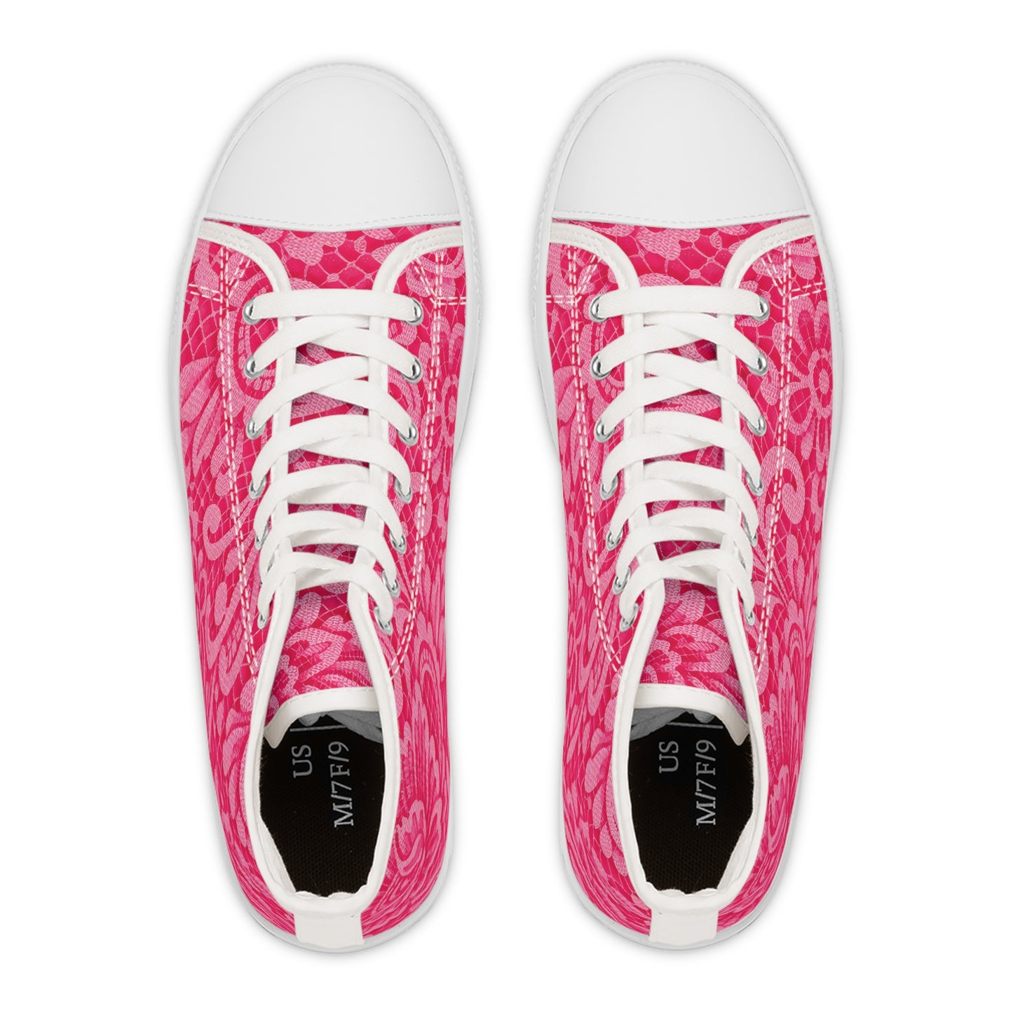 Pink Floral Lace High-Top Sneakers — Women's Patterned Canvas Shoes