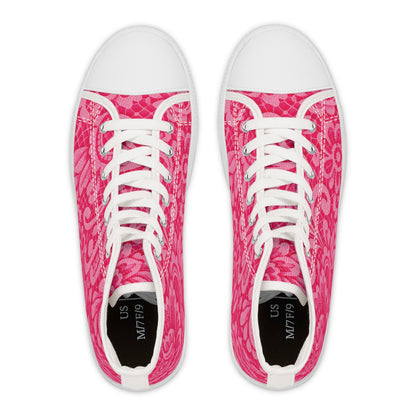 Pink Floral Lace High-Top Sneakers — Women's Patterned Canvas Shoes