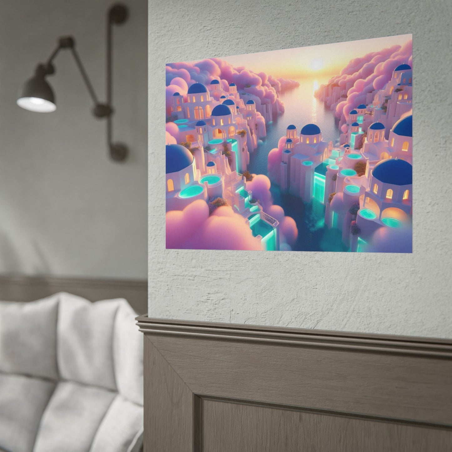 Dreamy Sunset Island Poster — Fantastical Cityscape Rolled Art Print