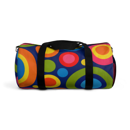 Retro Circle Print Duffel Bag — Colorful 70s-Inspired Travel Gym Bag