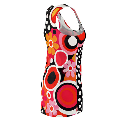 Retro Floral Racerback Dress — Pink & Red Mod Circles Print