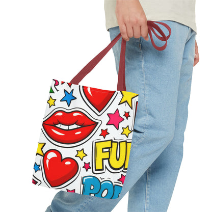 Pop Art Kiss & Cherries Tote Bag — Fun Retro Pattern All-Over Print