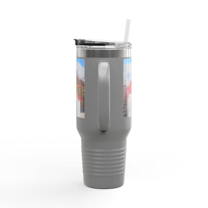 Santorini Blue Door Photo Travel Mug 40oz Insulated Tumbler