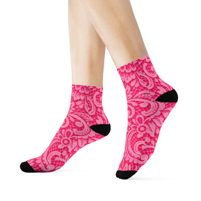 Pink Paisley Crew Socks — Floral Patterned Casual Socks for Women