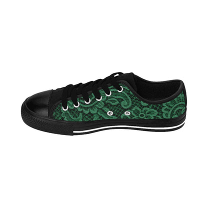 Green Floral Lace Pattern Women's Sneakers — Casual Low-Top Canvas Shoes