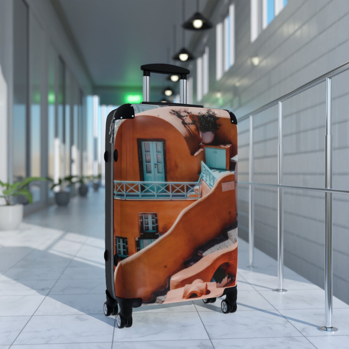Santorini Orange Architecture Suitcase, Oia Greece Terracotta Travel Luggage, Mediterranean Vacation Bag, Unique Artist Design Cabin Bag