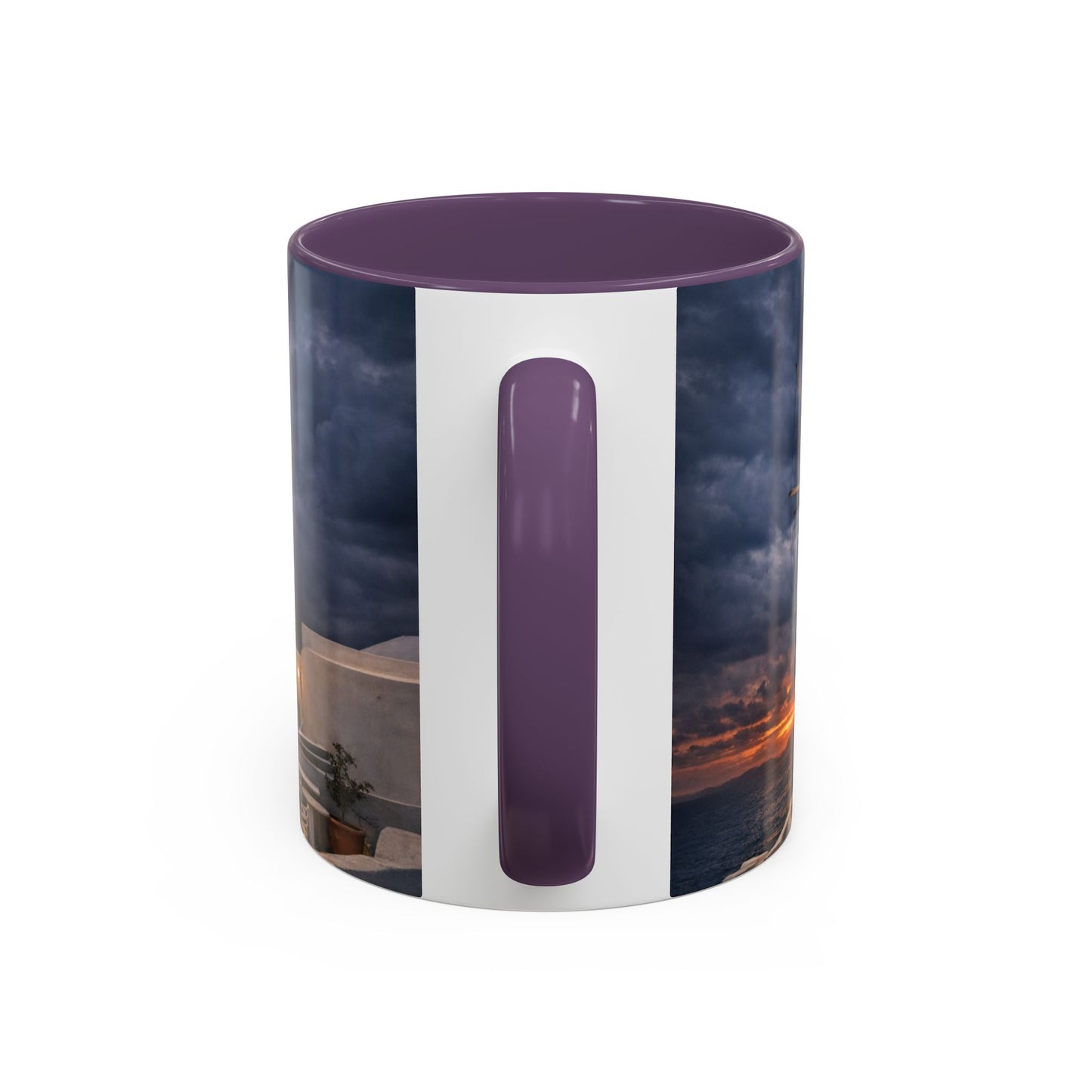 Santorini Windmill Sunset Accent Coffee Mug | Island Nightscape Greek Travel Gift | Unique Ceramic Mug