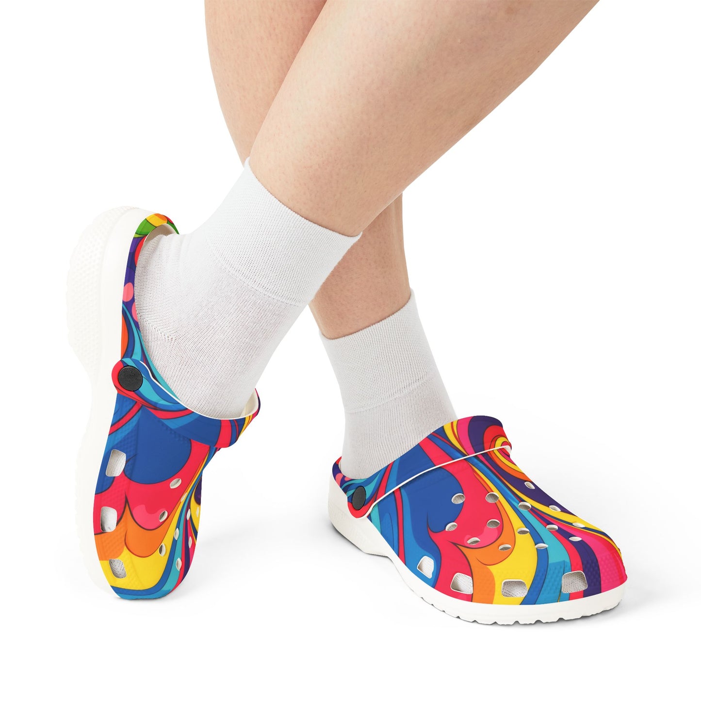 Colorful Psychedelic EVA Foam Clogs – Bright Swirl Garden Shoes