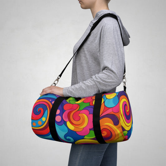Psychedelic Floral Duffel Bag — Retro Swirl Travel Gym Bag