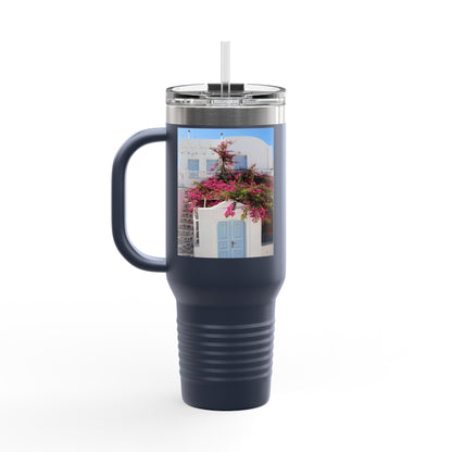 Santorini Blue Door Photo Travel Mug 40oz Insulated Tumbler