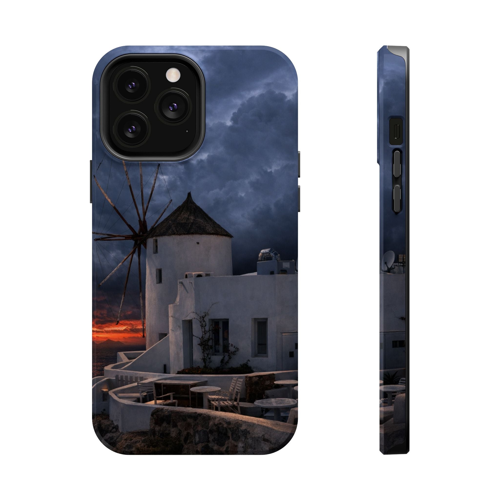 Santorini Windmill Sunset phone case | Magnetic impact-resistant case Greek Island Travel Gift