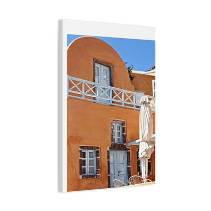 Oia Santorini Orange Facade Canvas — Mediterranean Terracotta Matte Wall Art