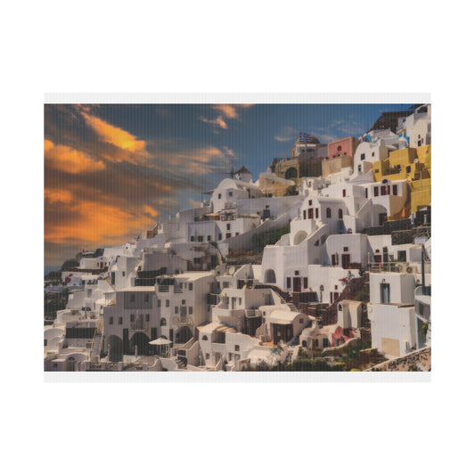 Santorini Sunset Yard Sign, Oia Greece Garden Decor, Mediterranean Outdoor Welcome Sign,