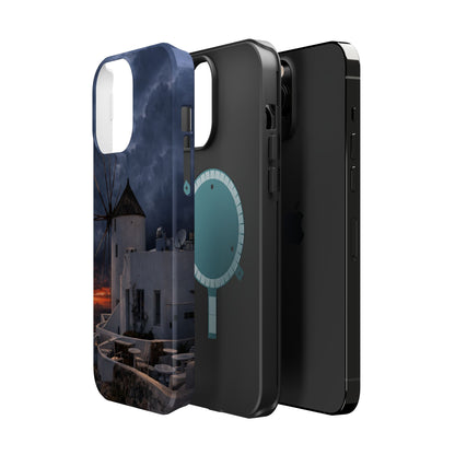 Santorini Windmill Sunset phone case | Magnetic impact-resistant case Greek Island Travel Gift