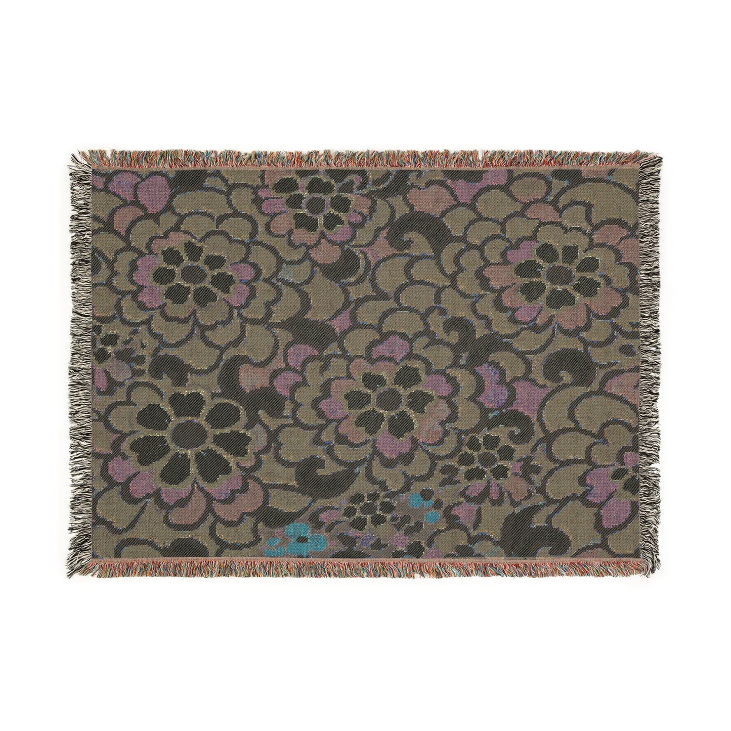 Retro Floral Woven Blanket | Vintage Flower Pattern Throw