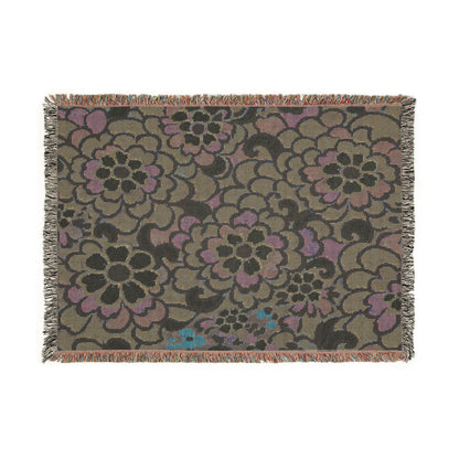 Retro Floral Woven Blanket | Vintage Flower Pattern Throw