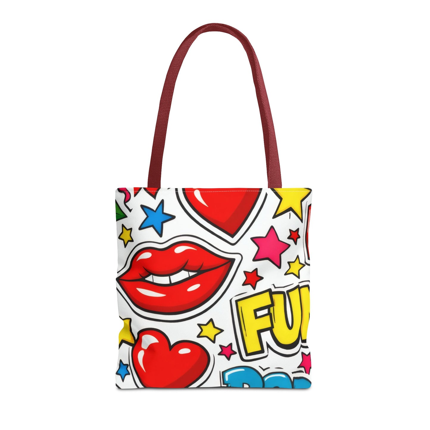 Pop Art Kiss & Cherries Tote Bag — Fun Retro Pattern All-Over Print
