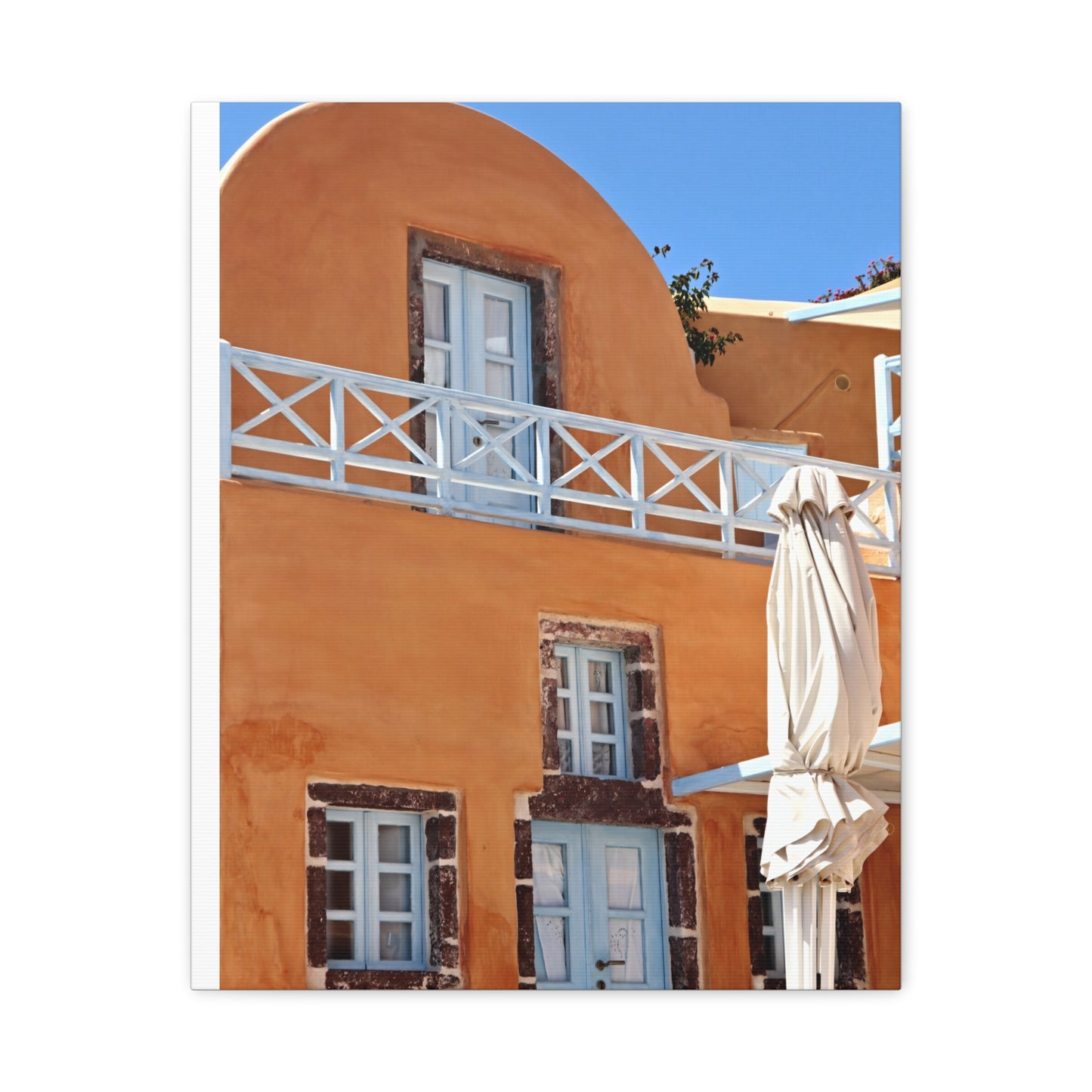 Oia Santorini Orange Facade Canvas — Mediterranean Terracotta Matte Wall Art