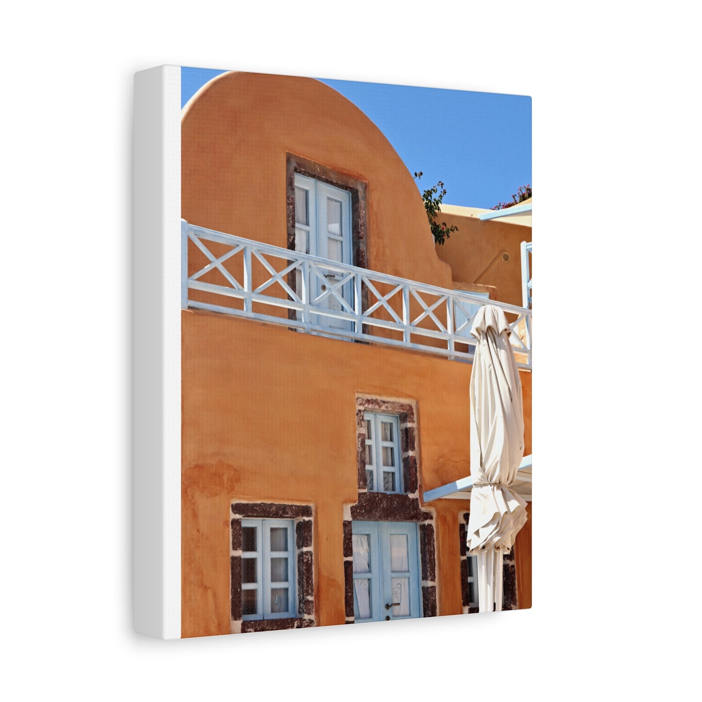 Oia Santorini Orange Facade Canvas — Mediterranean Terracotta Matte Wall Art