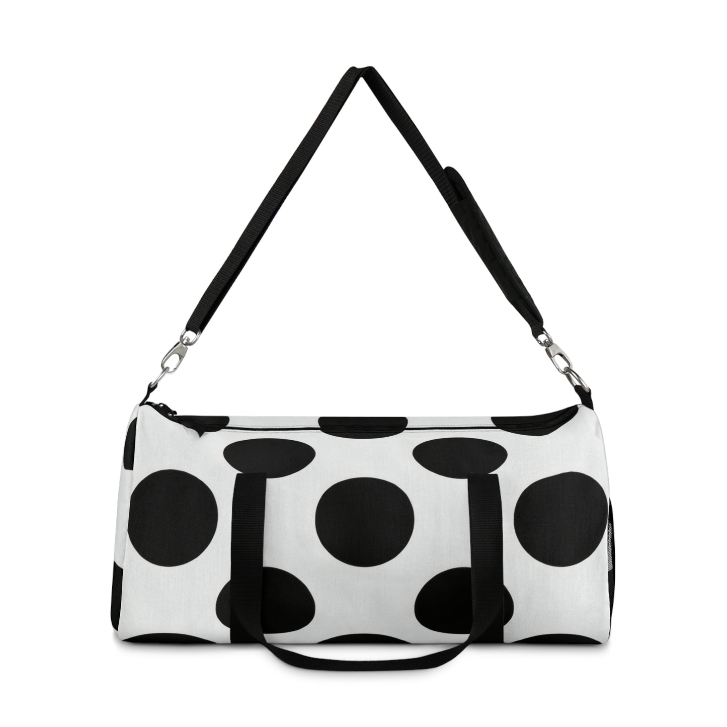 Black Polka Dot Duffel Bag — Retro Travel & Gym Tote