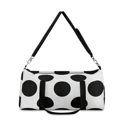 Black Polka Dot Duffel Bag — Retro Travel & Gym Tote