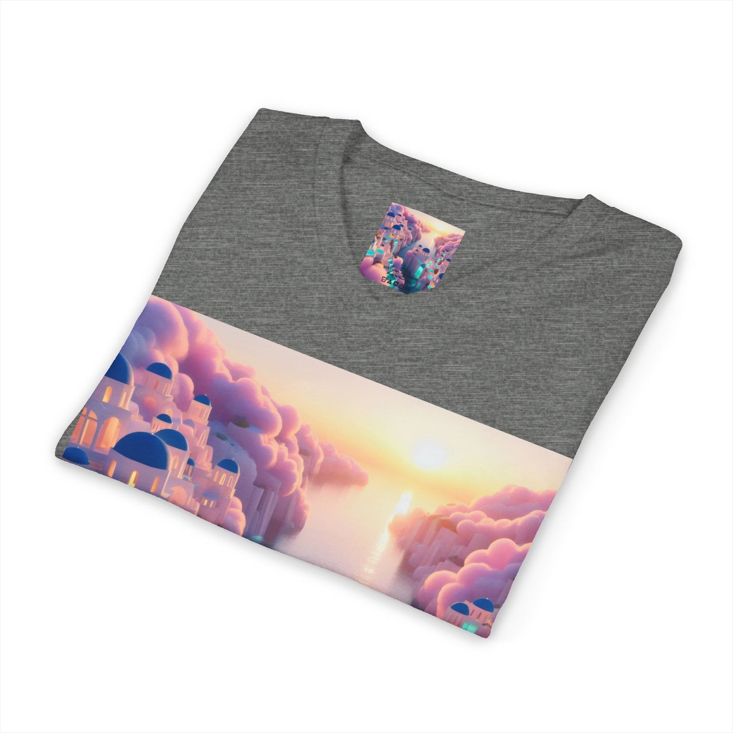 Dreamscape Sunset V-Neck Tee — Floating City Cloudscape Graphic Tee