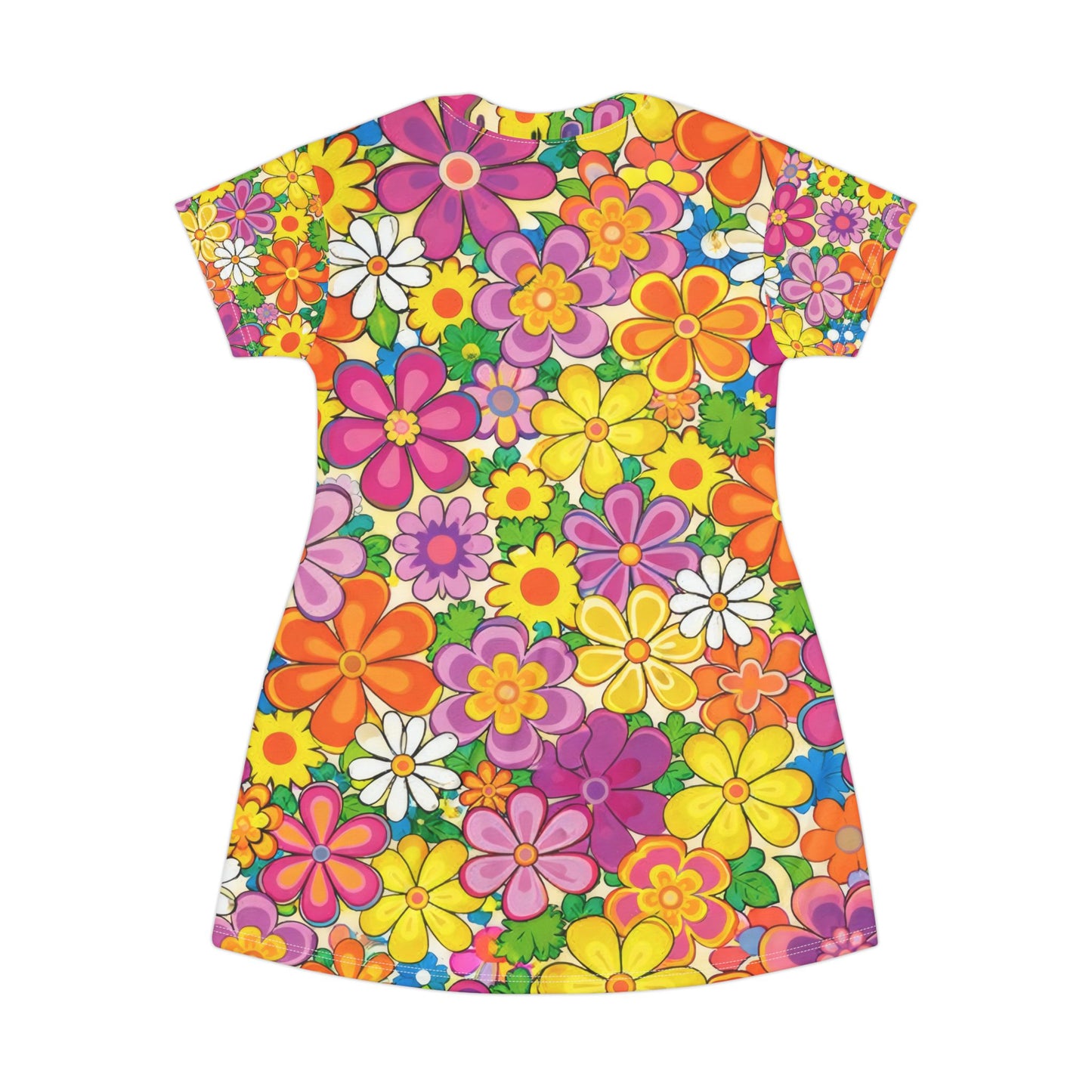 Floral Retro Mini Dress — Bright 60s Flower Power Allover Print