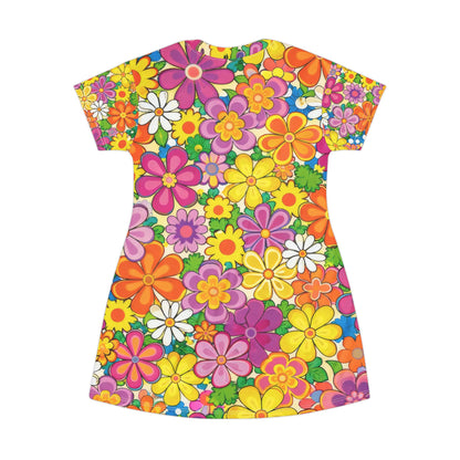 Floral Retro Mini Dress — Bright 60s Flower Power Allover Print